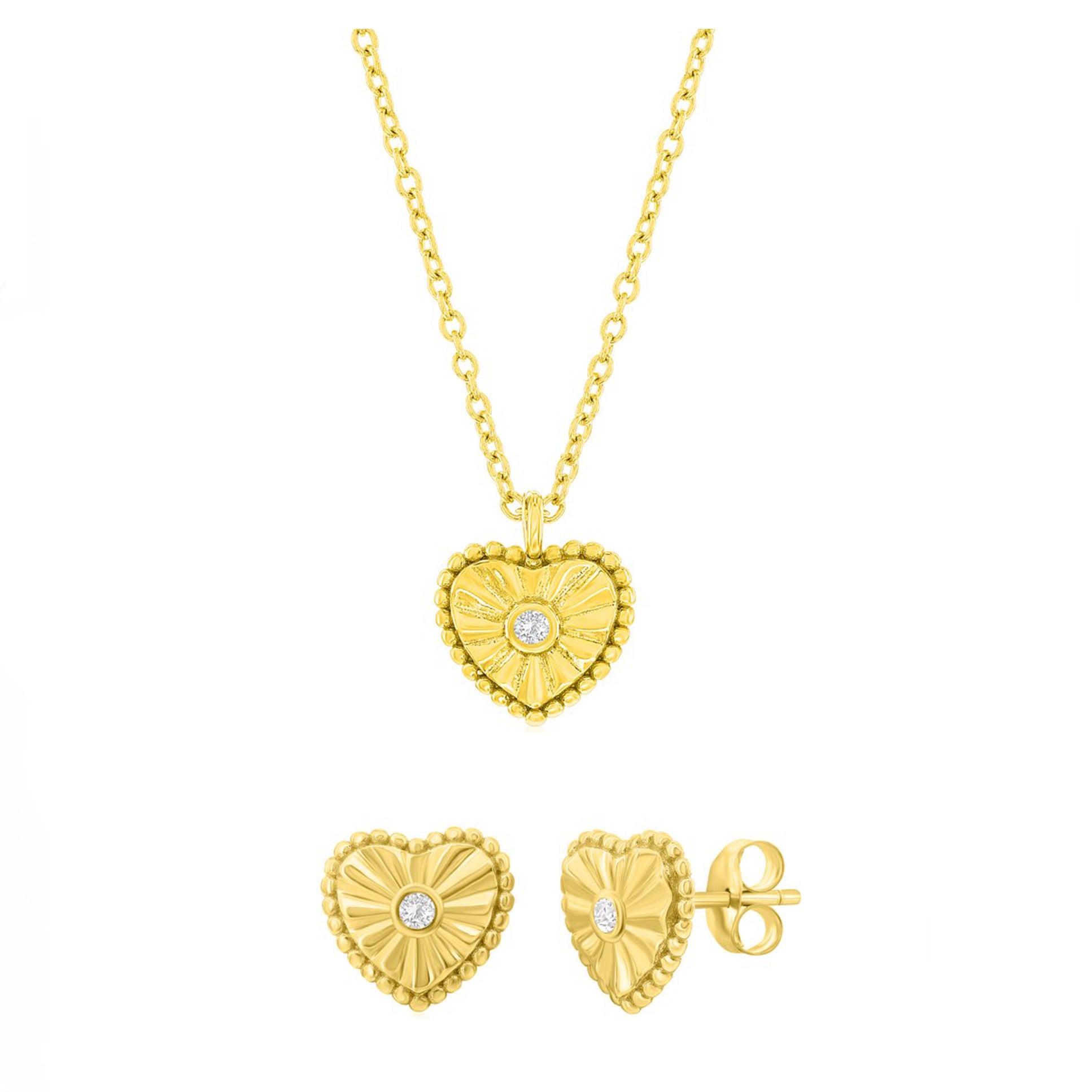 Beaded CZ Heart Jewelry Set