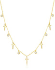 Alternating Cross and CZ Bezel Charm Dangle Necklace