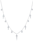 Alternating Cross and CZ Bezel Charm Dangle Necklace