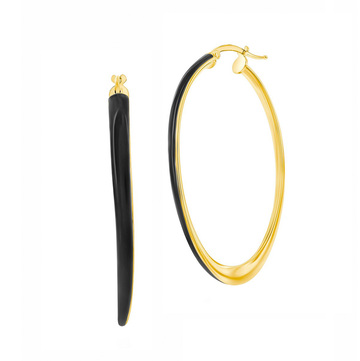 Black Enamel Oval Hoop Earrings