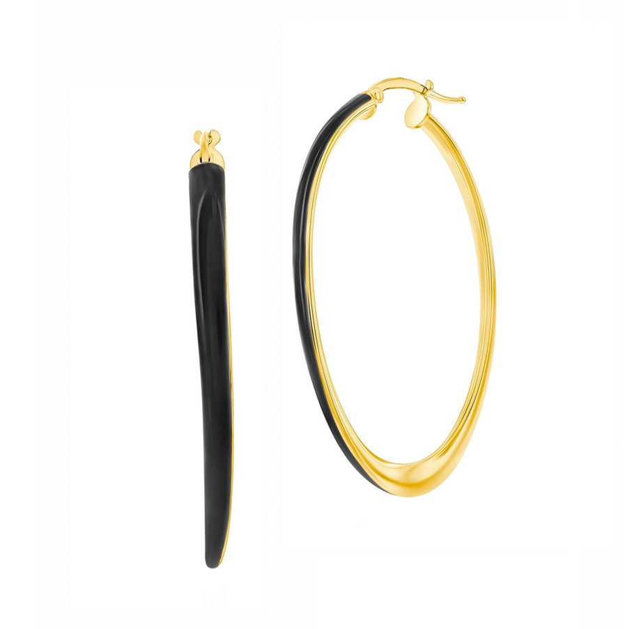 Black Enamel Oval Hoop Earrings