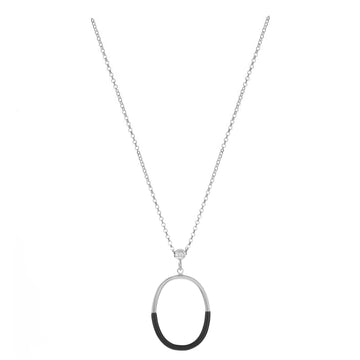 Black Enamel Oval Drop Necklace