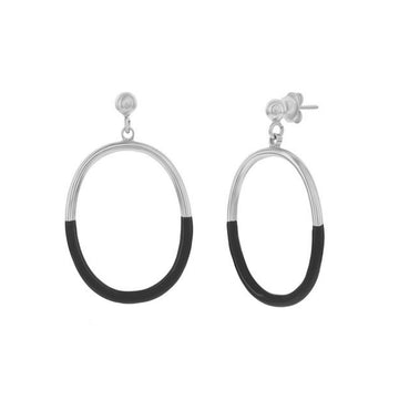 Black Enamel Oval Drop Earrings