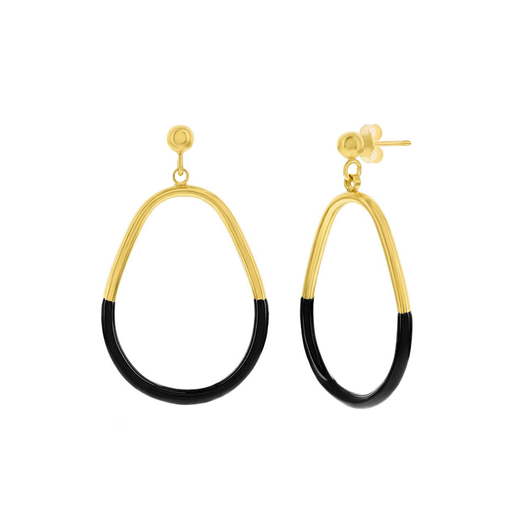 Black Enamel Pear-Shaped Drop Earrings