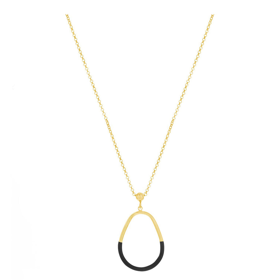 Black Enamel Pear-Shaped Drop Necklace