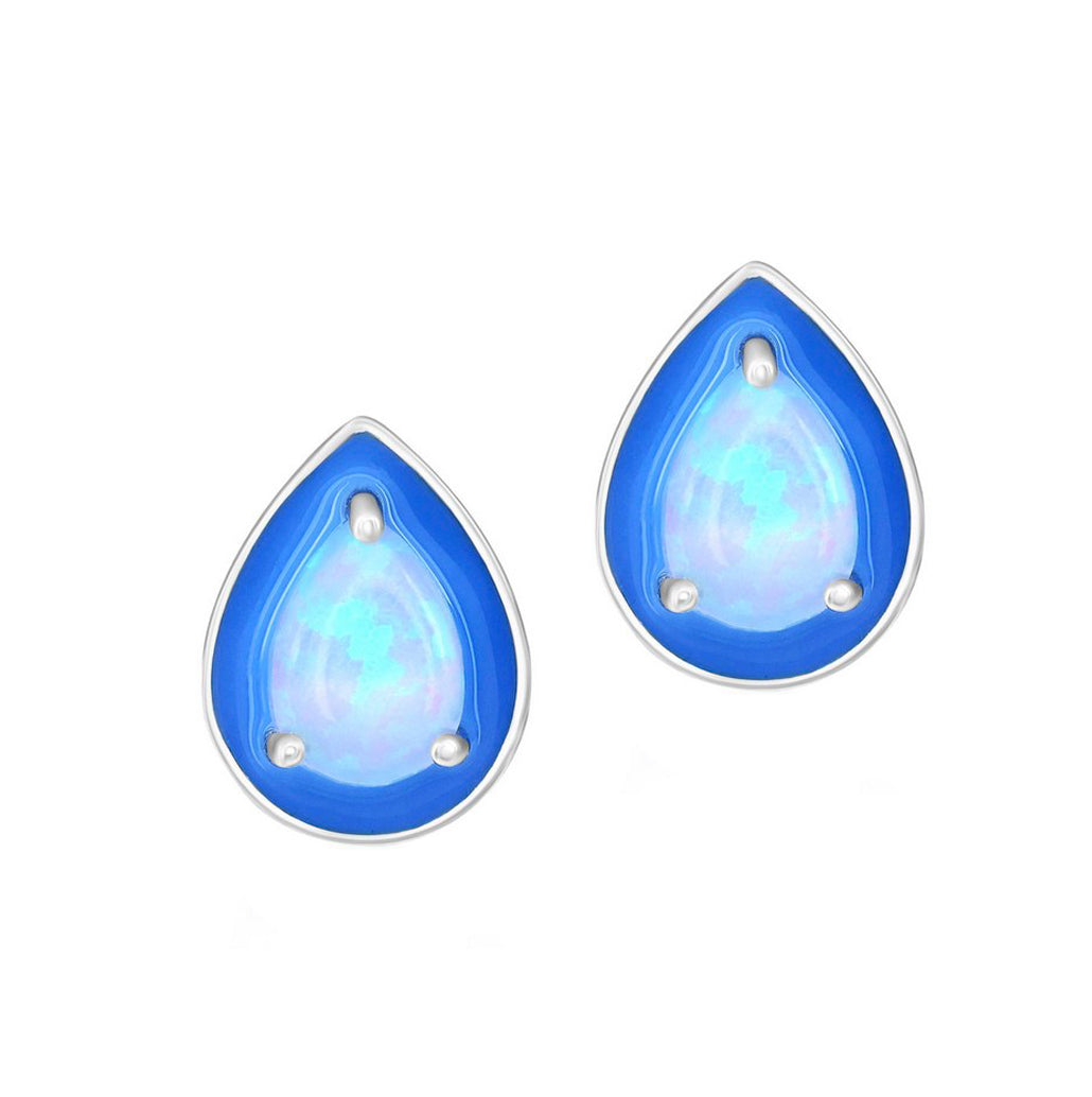 Pear-shaped Opal Blue Enamel Stud Earrings