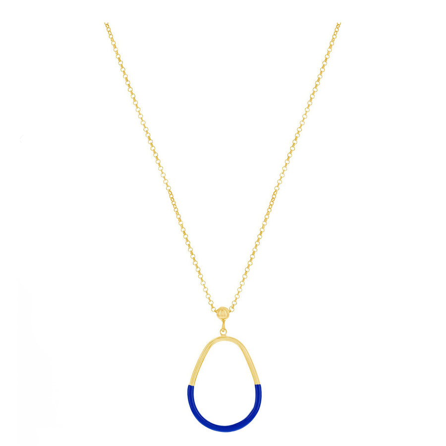Blue Enamel Pear-Shaped Drop Necklace