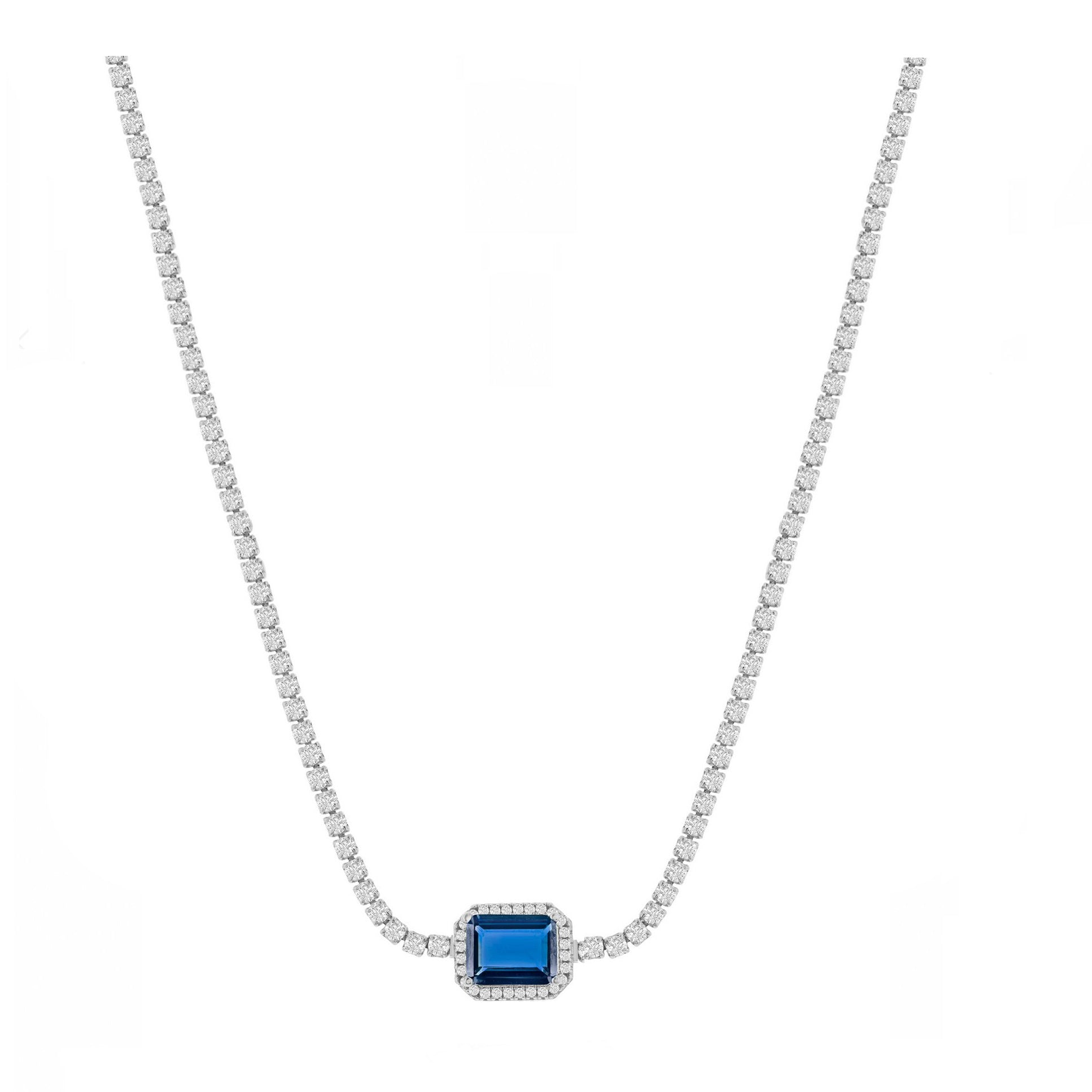 Asscher-Cut Blue Sapphire Sparkle Choker Necklace