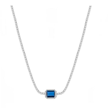 Asscher-Cut Blue Sapphire Sparkle Choker Necklace