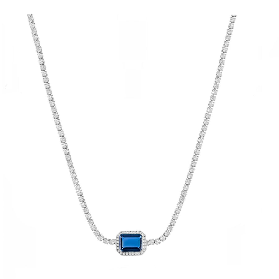 Asscher-Cut Blue Sapphire Sparkle Choker Necklace