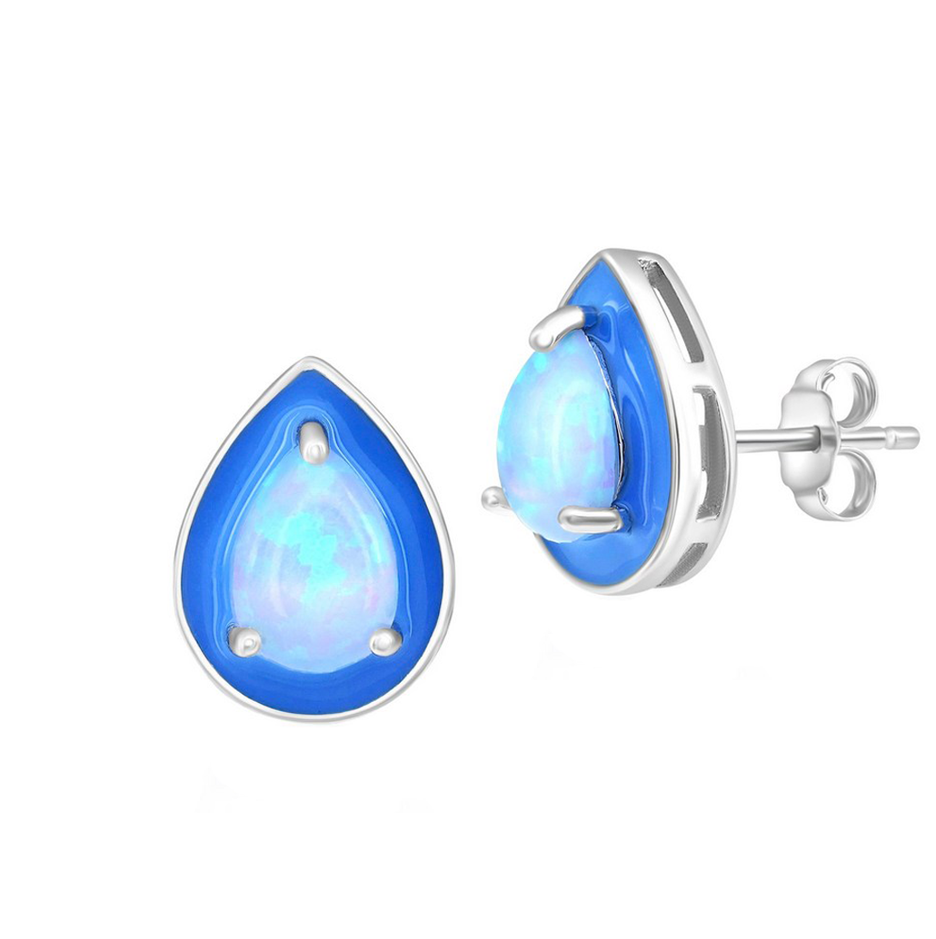 Pear-shaped Opal Blue Enamel Stud Earrings