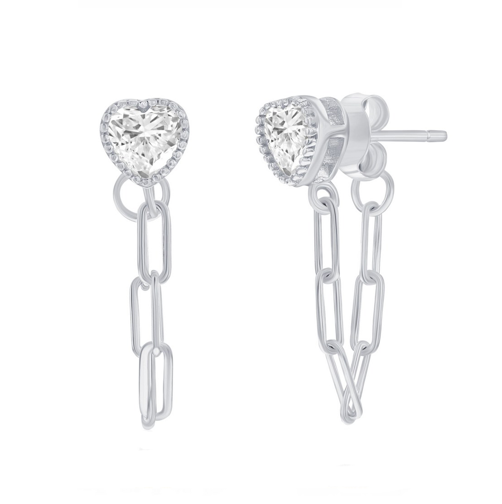 Sparkle Heart Paperclip Chain Drop Earrings