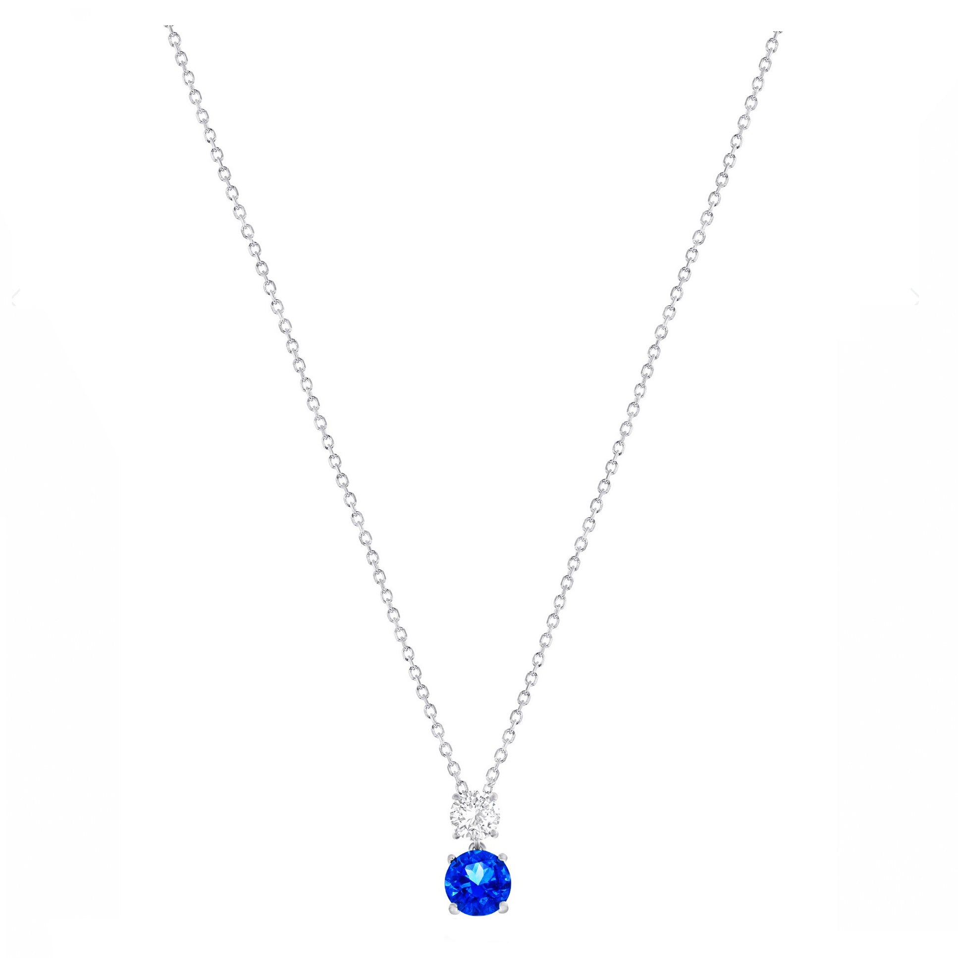 Double Round CZ and Blue Sapphire Drop Necklace