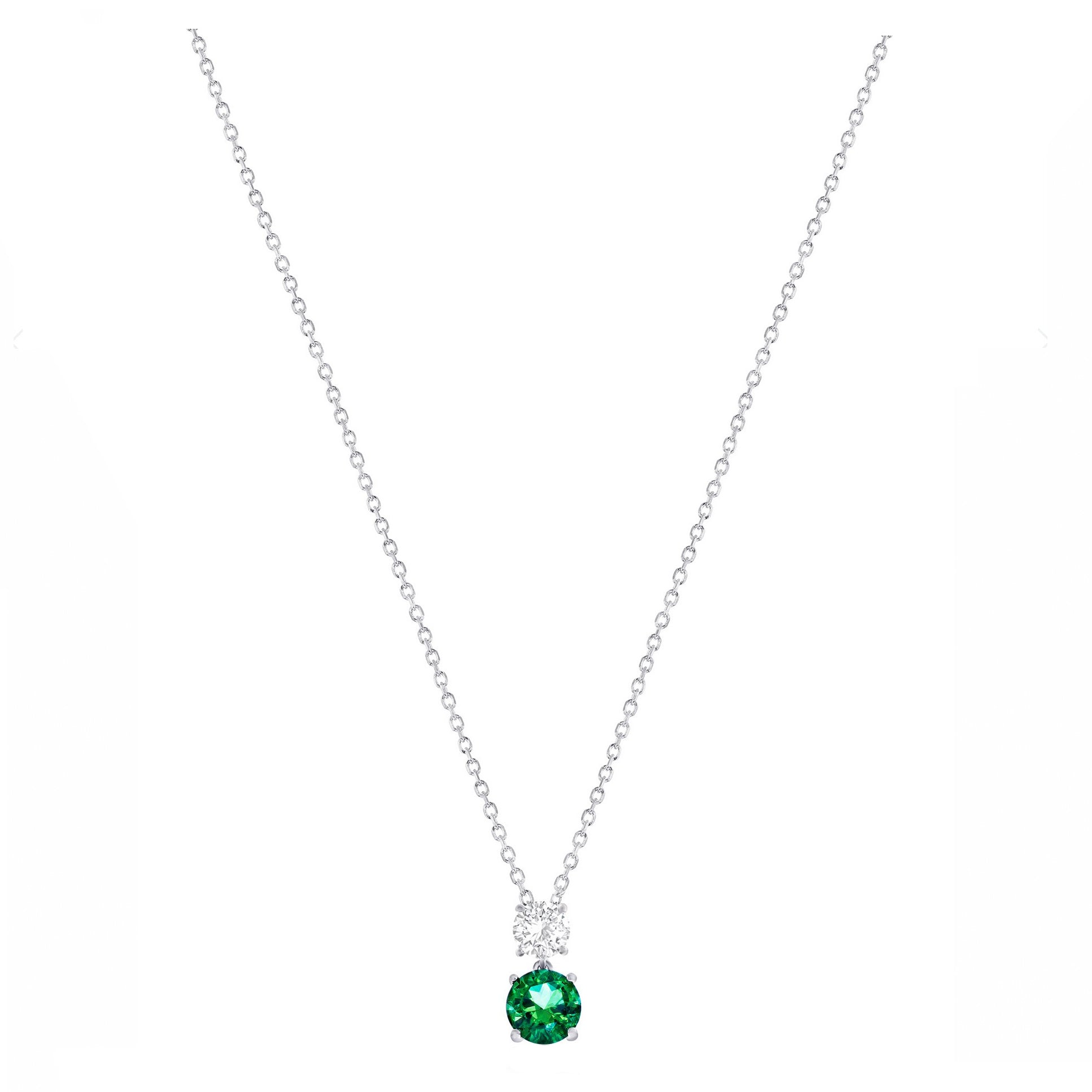 Double Round CZ and Emerald Drop Necklace