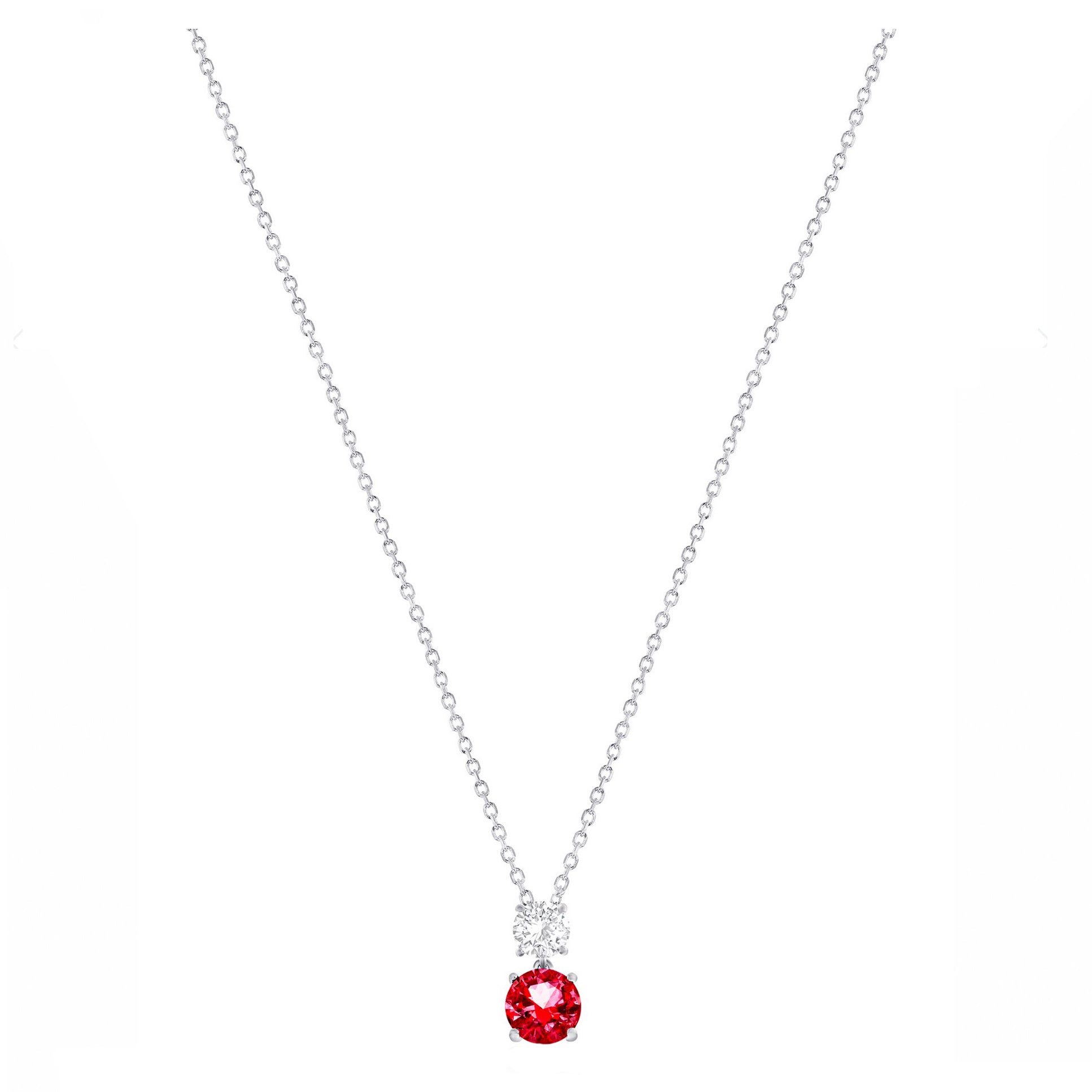 Double Round CZ and Ruby Drop Necklace