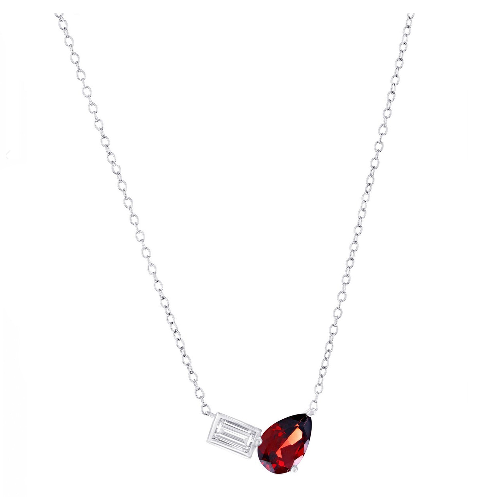 Pear-Shaped Garnet and White Topaz Baguette Toi Et Moi Necklace