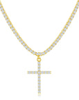 CZ Tennis Necklace with Cross Pendant
