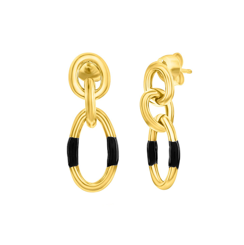 Black Enamel Link Drop Earrings