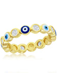 Gold Evil Eye CZ & Enamel Bezel Band