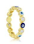 Gold Evil Eye CZ & Enamel Bezel Band