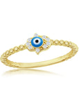 Gold Pave CZ Hamsa Evil Eye Beaded Band