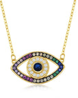 Pave Rainbow CZ Evil Eye Pendant Necklace