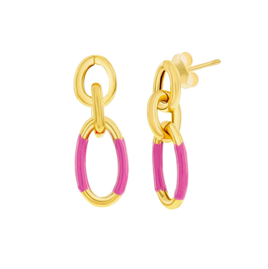 Pink Enamel Link Drop Earrings