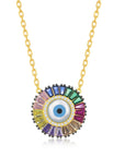 Rainbow Baguette CZ Evil Eye Pendant Necklace