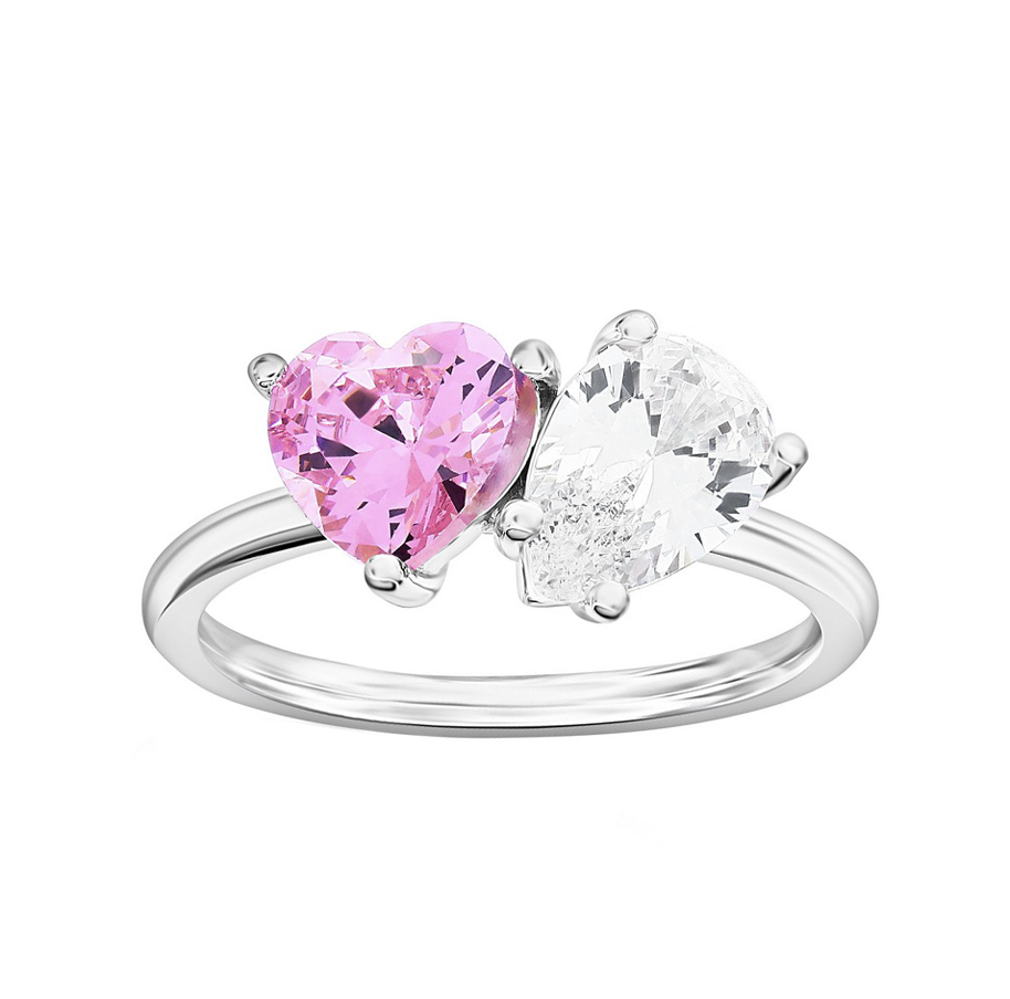 Pink Heart and Pear Toi Et Moi Ring