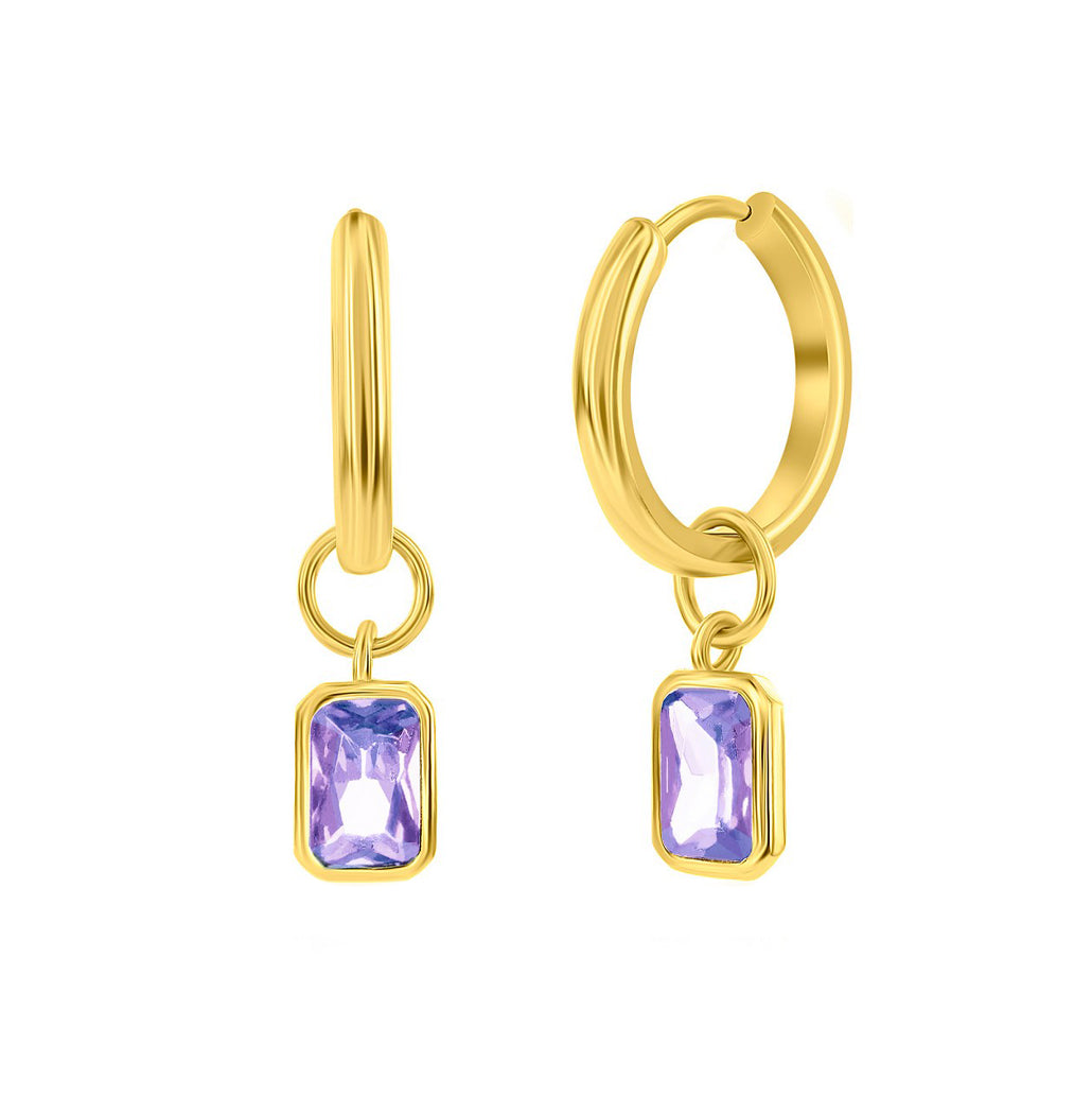 Rectangle CZ Charm Huggie Earrings (Available in 9 Colors)