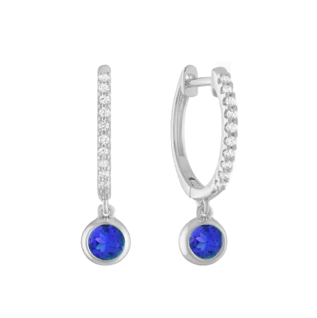 Lab-Grown Diamond and Blue Sapphire Drop Huggie Earrings