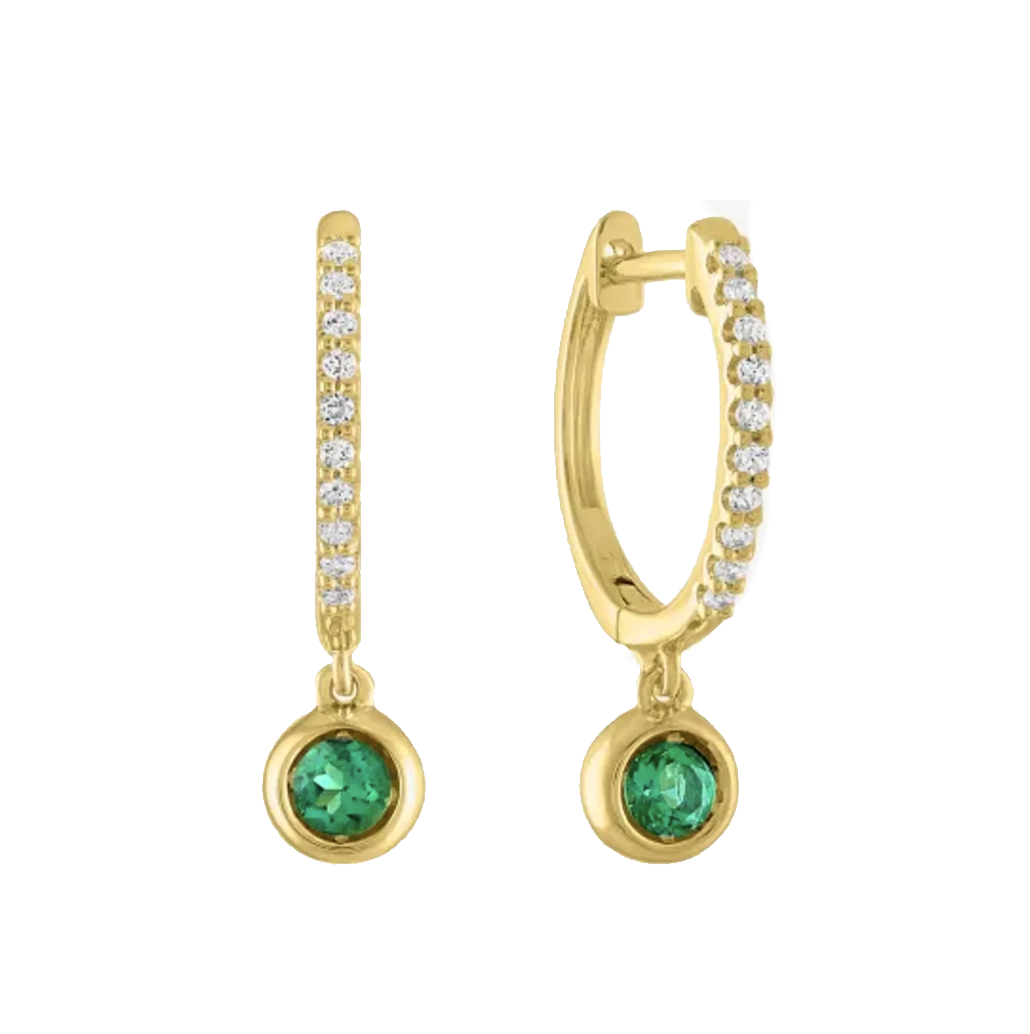 Lab-Grown Diamond and Emerald Drop Huggie Earrings