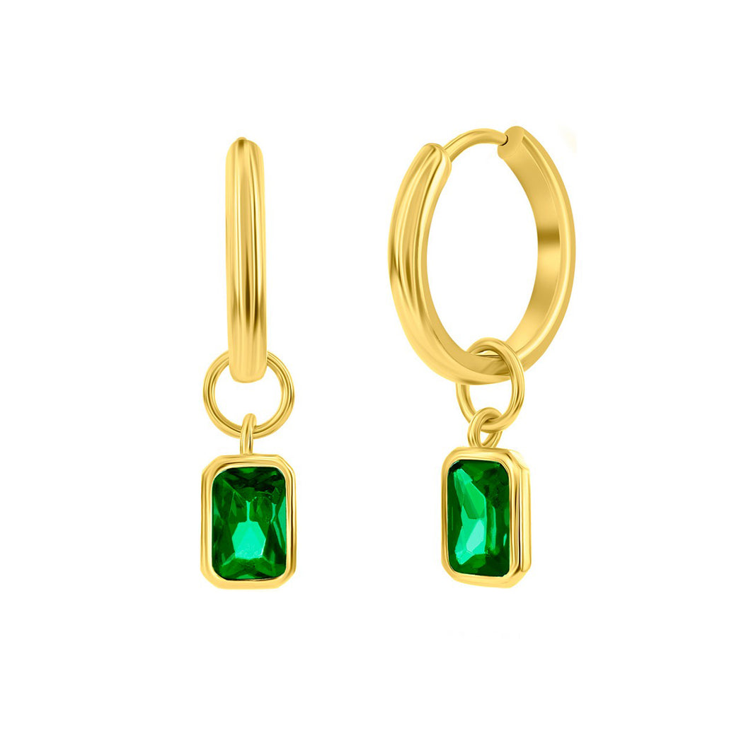 Rectangle CZ Charm Huggie Earrings (Available in 9 Colors)