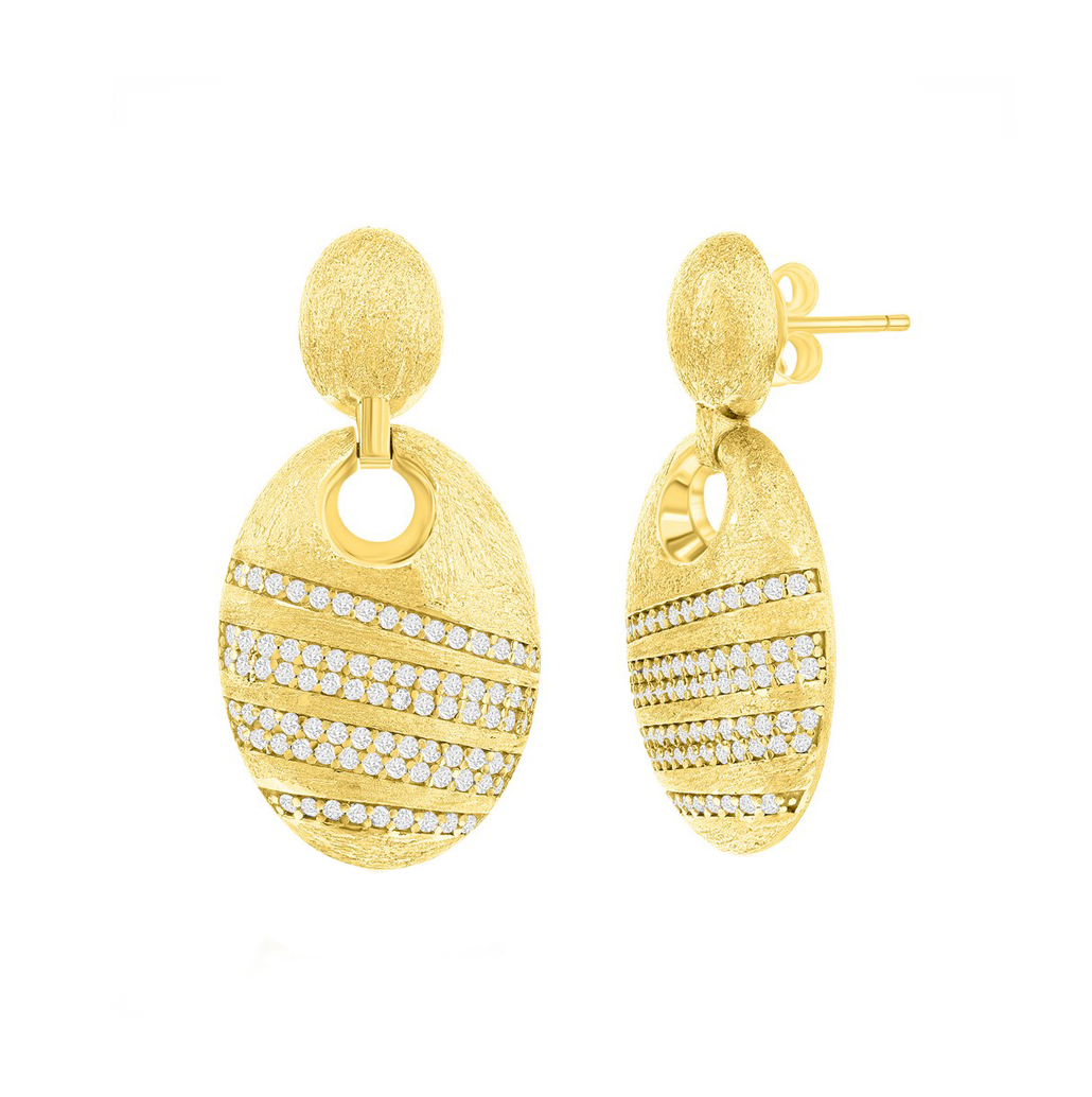 Pave Sparkle Brushed Oval Earrings