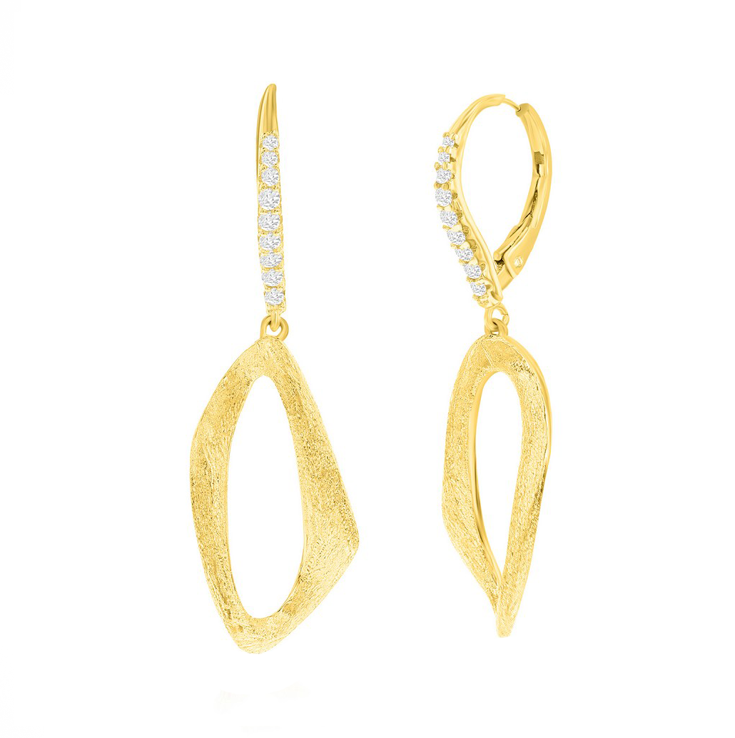 Pave Sparkle Brushed Oval Twist Drop Earrings