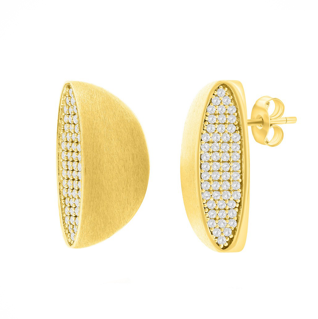 Pave Sparkle Matte Half Circle Earrings