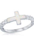 Opal Cross CZ Bezel Ring