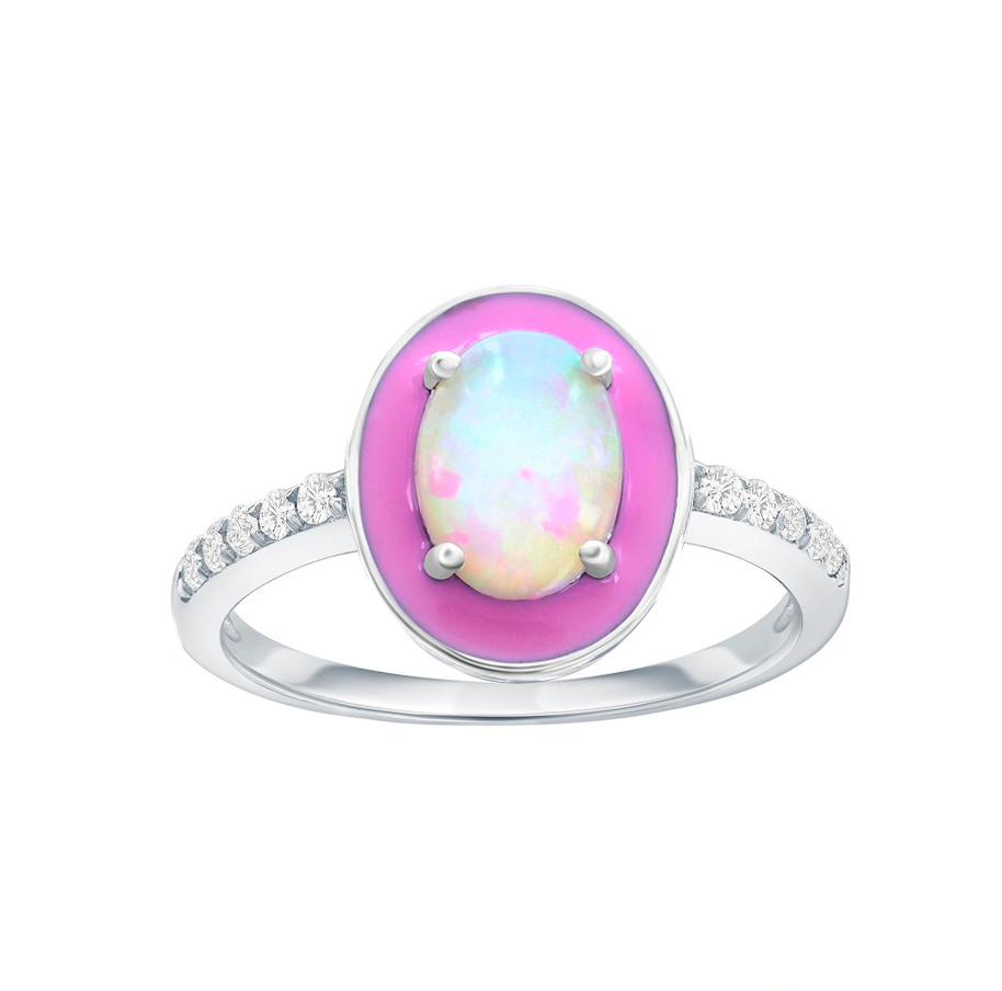 Oval-shaped Opal Pink Enamel Sparkle Ring