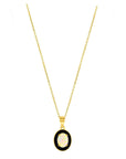 Oval-shaped Opal Black Enamel Necklace