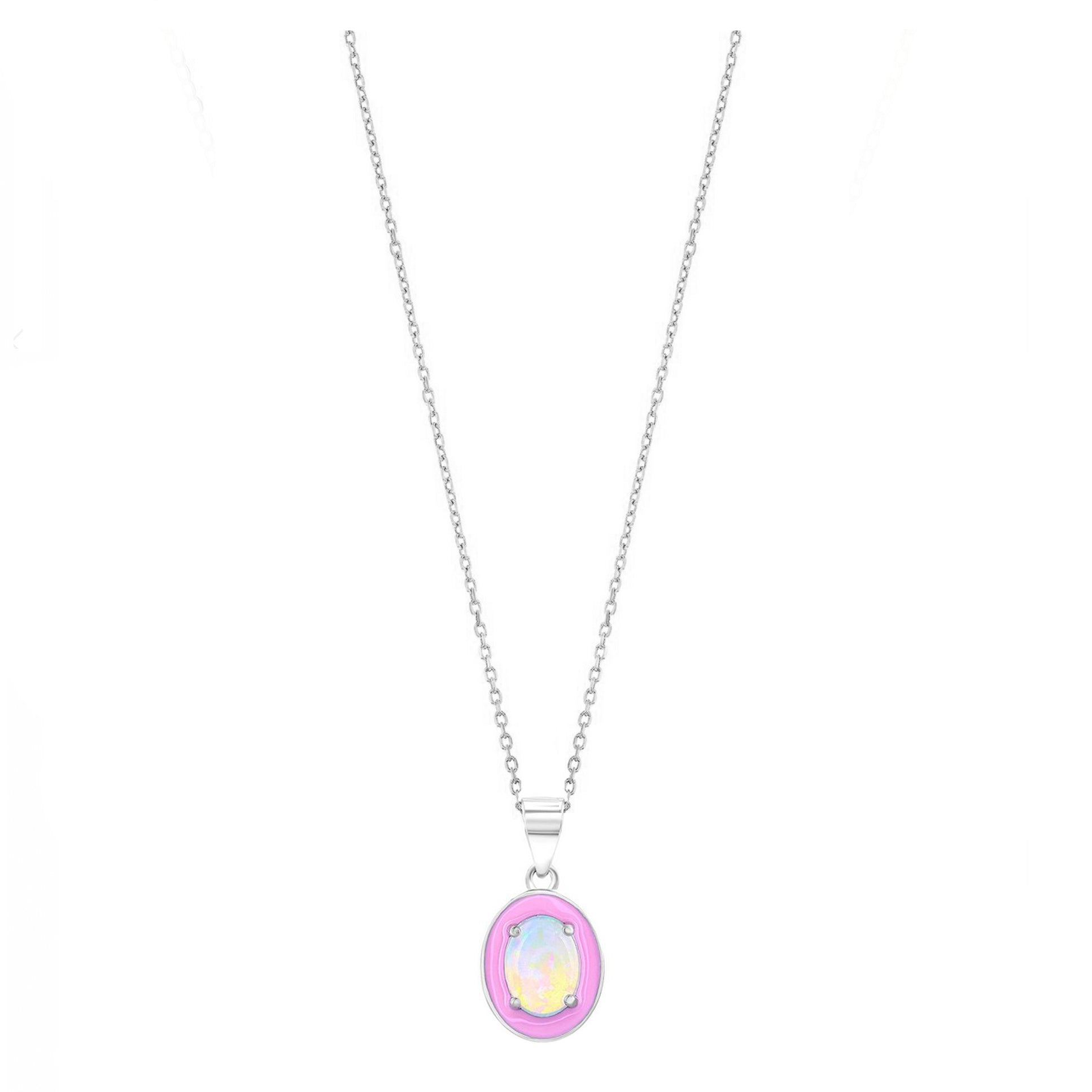 Oval-shaped Pink Enamel Necklace