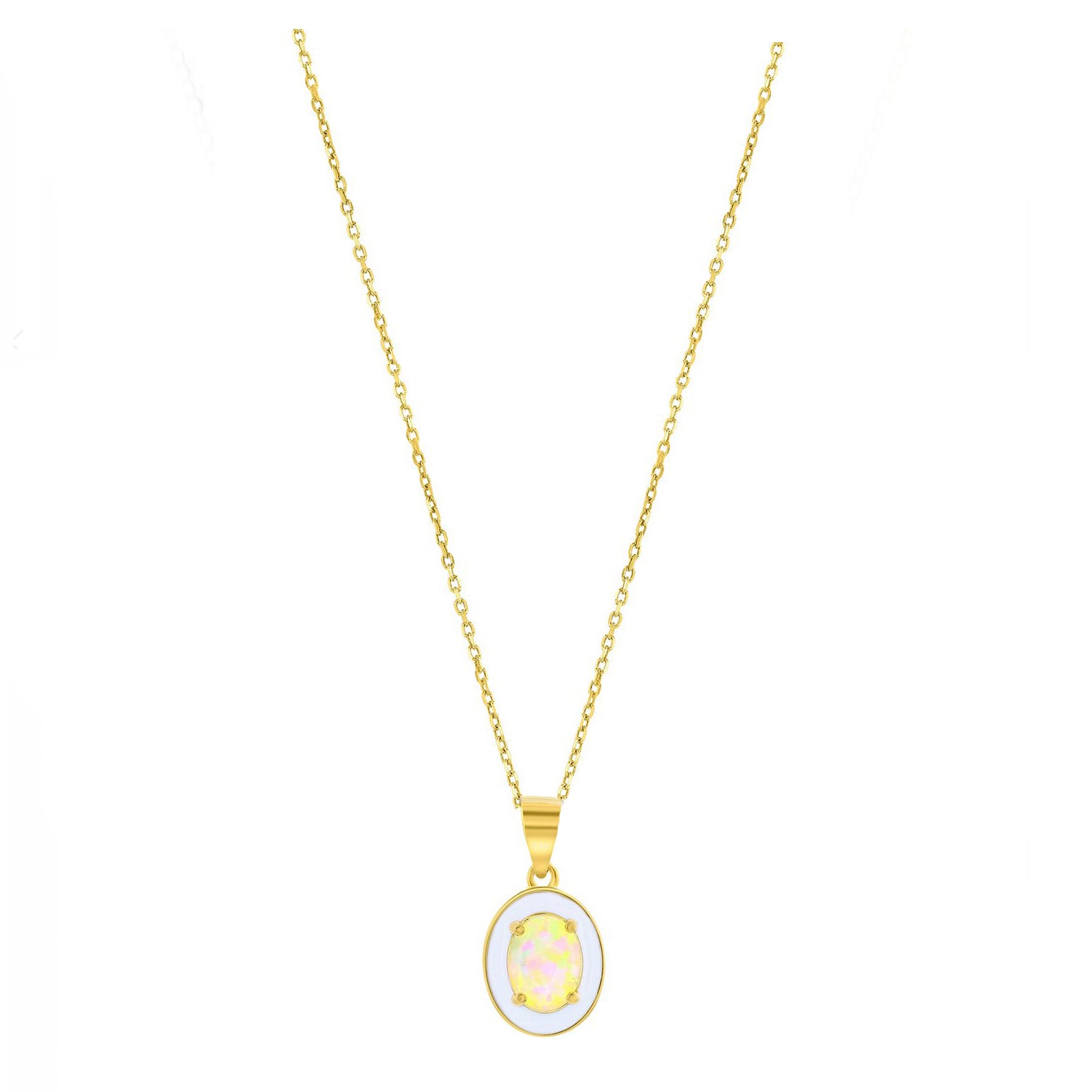 Oval-shaped Opal White Enamel Necklace