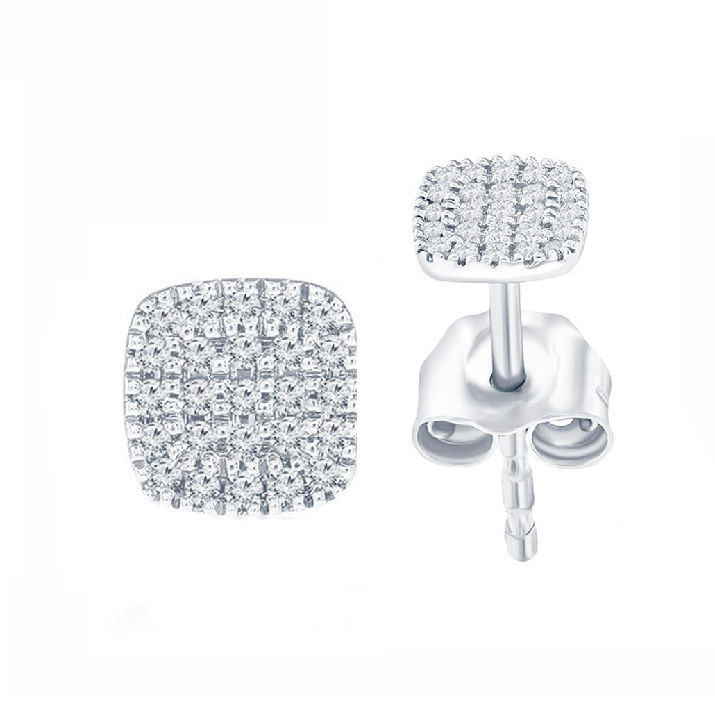 Pave Diamond Cushion Stud Earrings