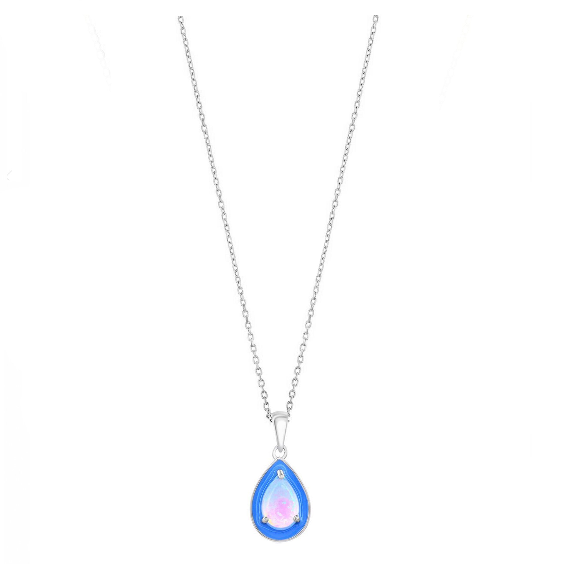 Pear-shaped Opal Blue Enamel Necklace