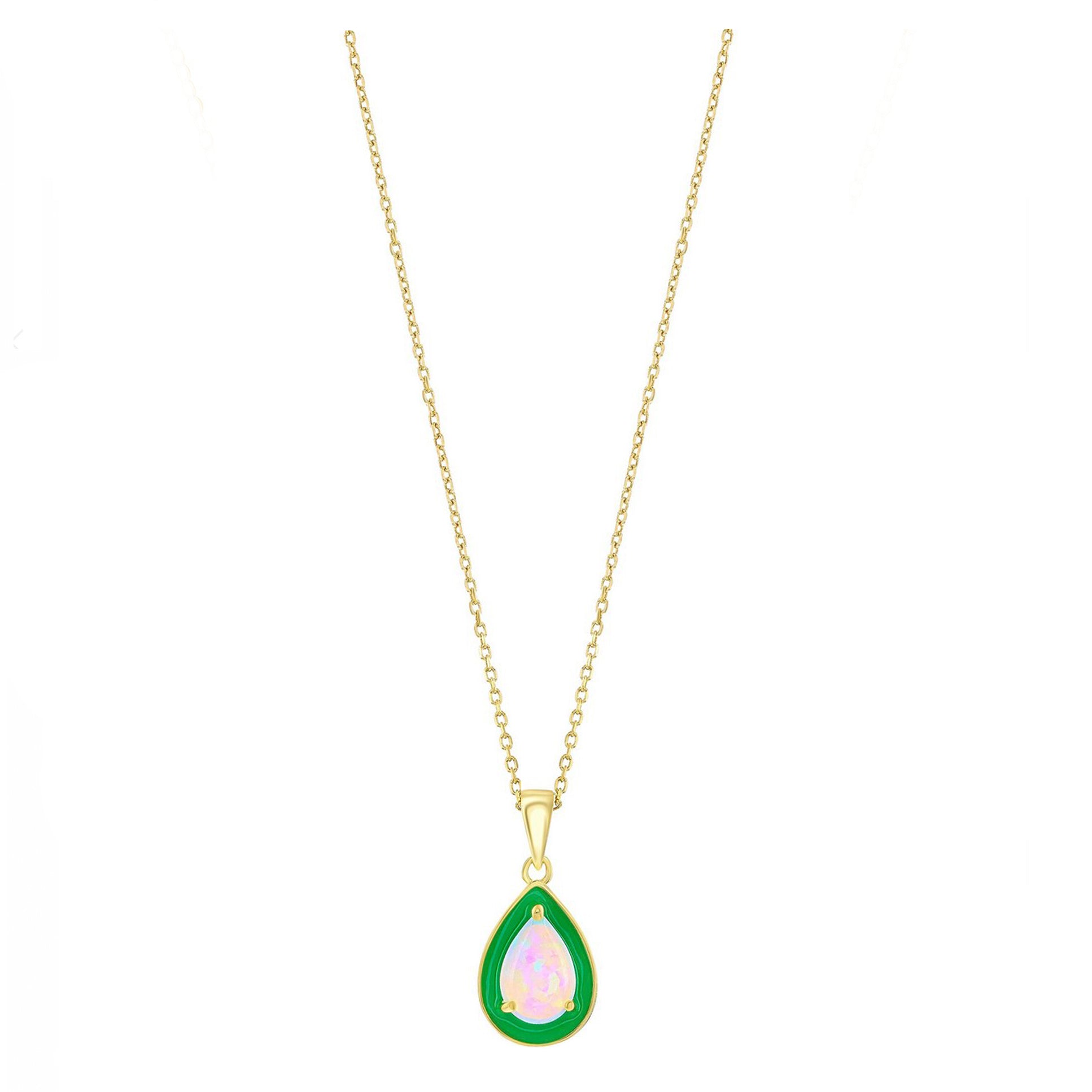 Pear-shaped Opal Green Enamel Necklace