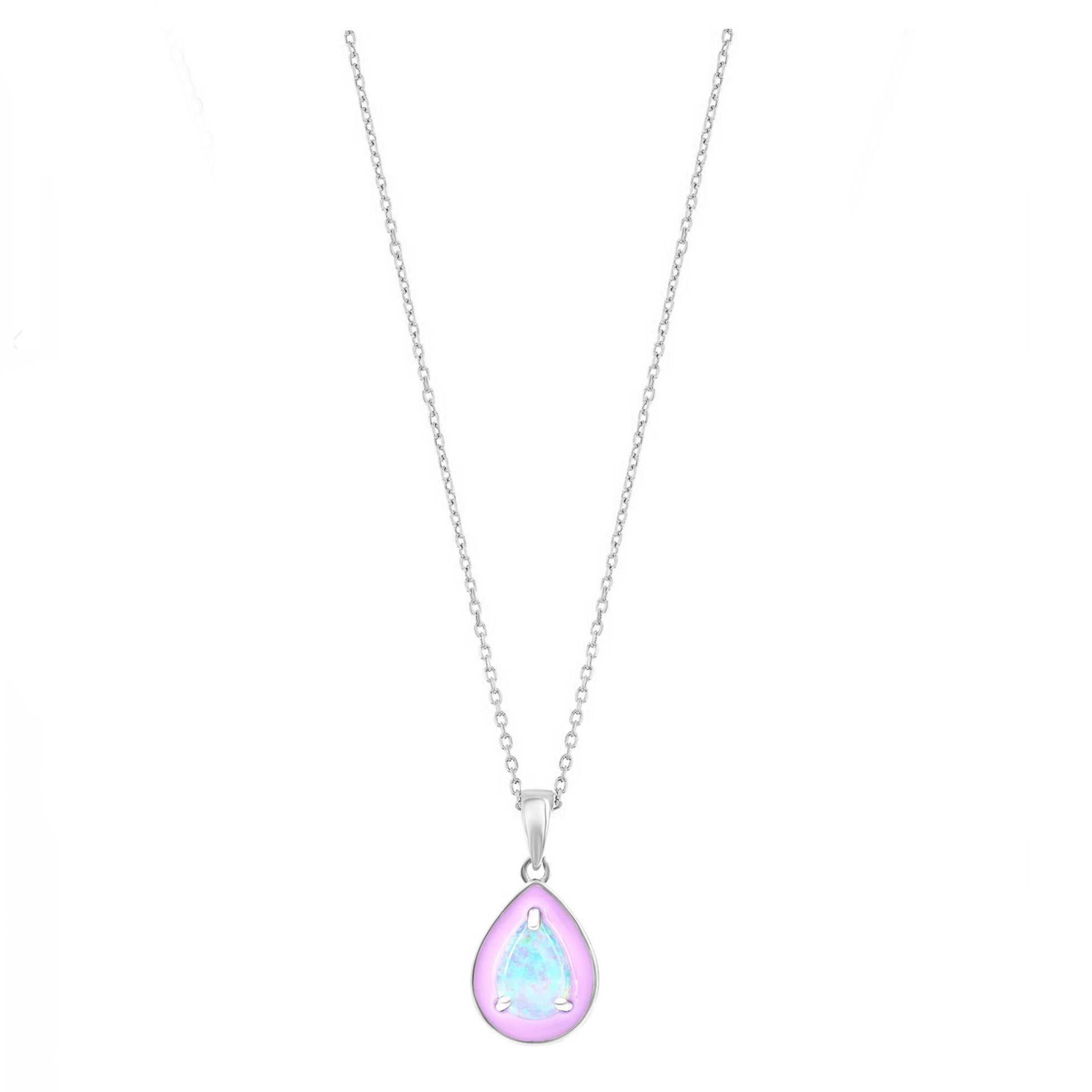 Pear-shaped Opal Pink Enamel Necklace