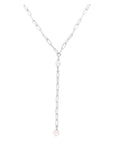 Pearl Paperclip Chain Lariat Necklace