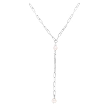 Pearl Paperclip Chain Lariat Necklace