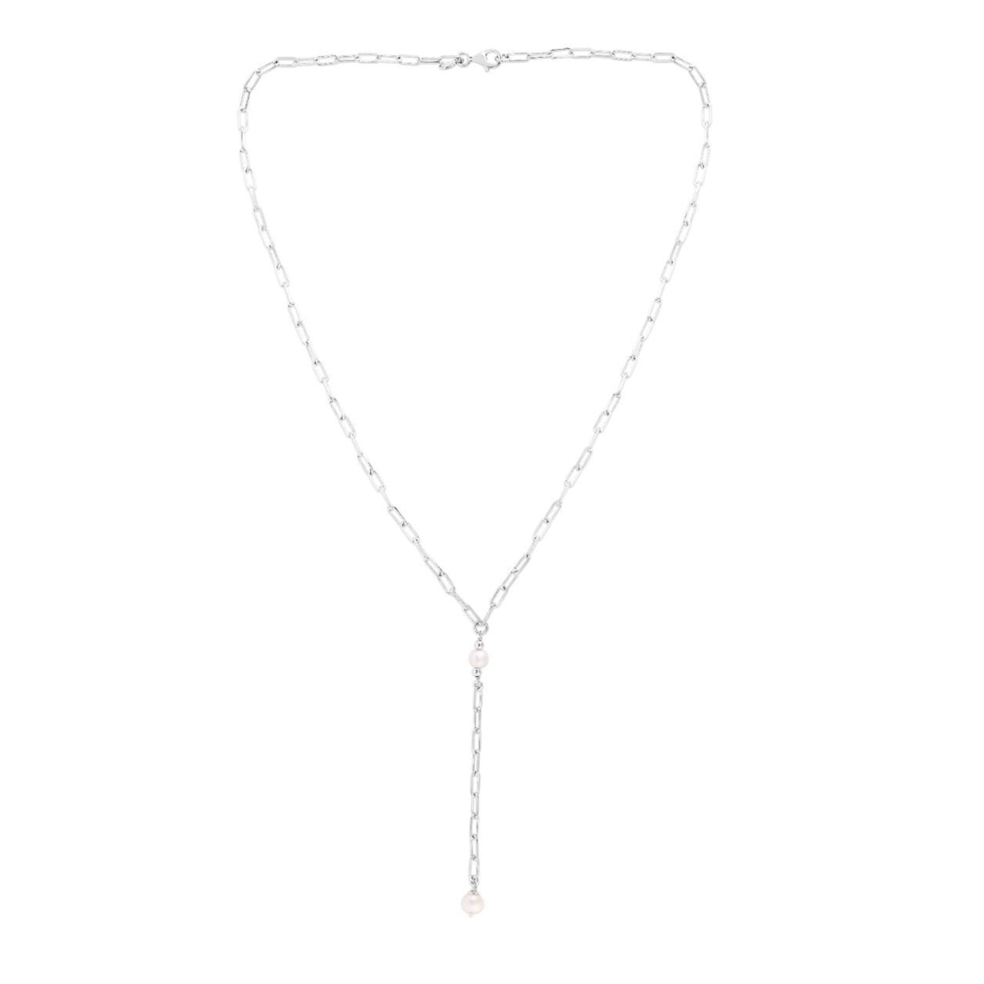 Pearl Paperclip Chain Lariat Necklace