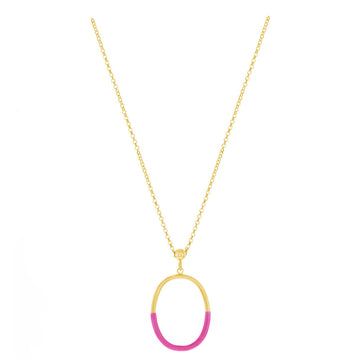 Pink Enamel Oval Drop Necklace