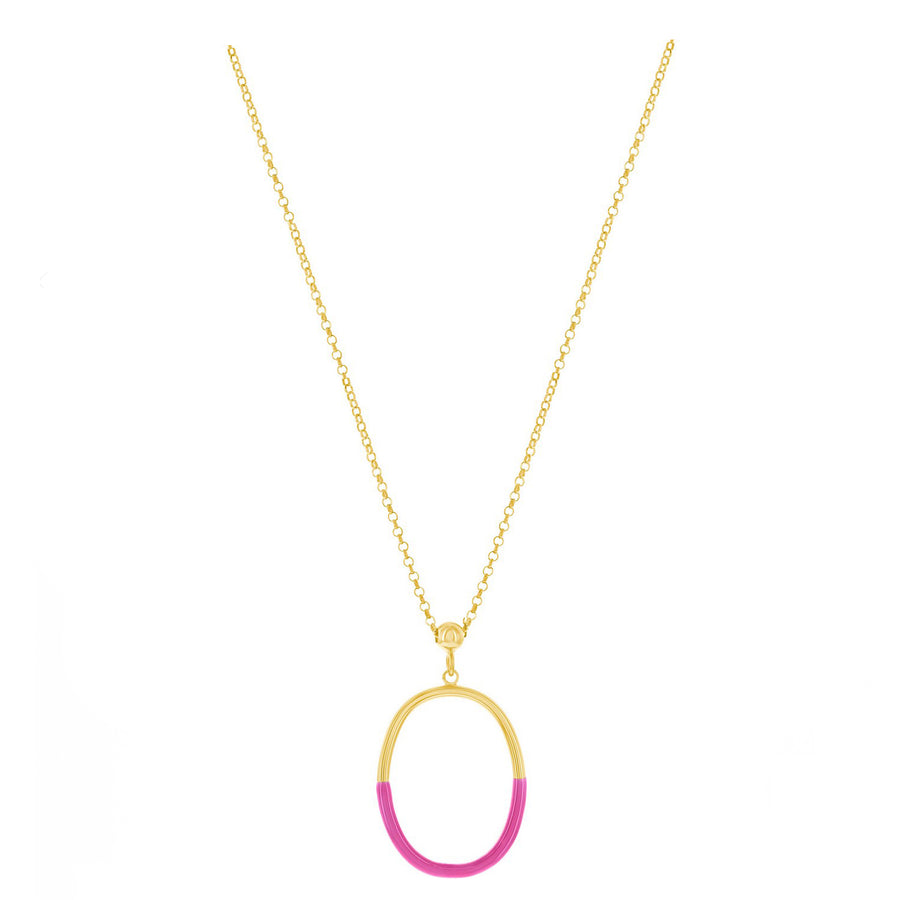 Pink Enamel Oval Drop Necklace